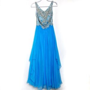 Sherri Hill 2013 Blue Chiffon Rhinestone Beaded Gown